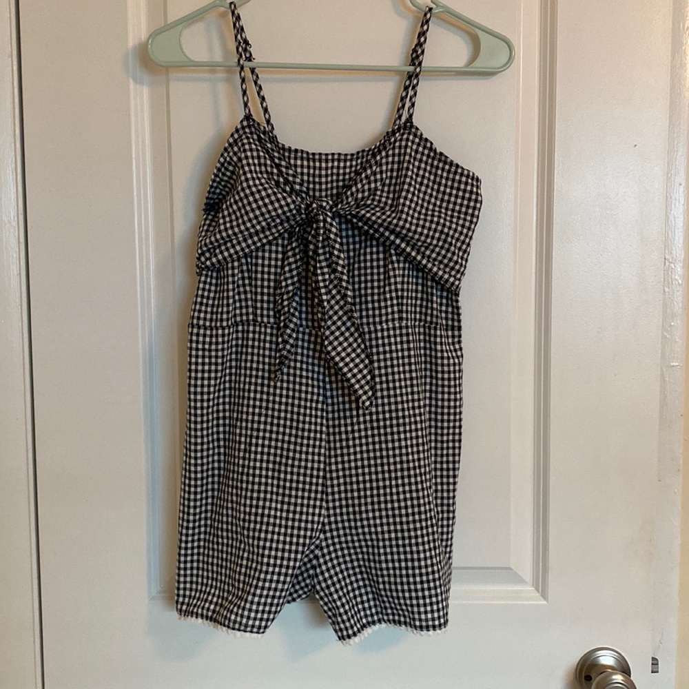 Black and white gingham romper